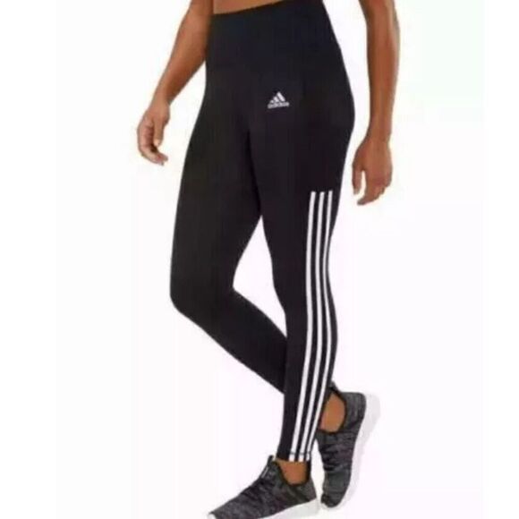 Nearly New! Adidas Black White Stripe Climalite Pants/Leggings - Size Small - Picture 1 of 12
